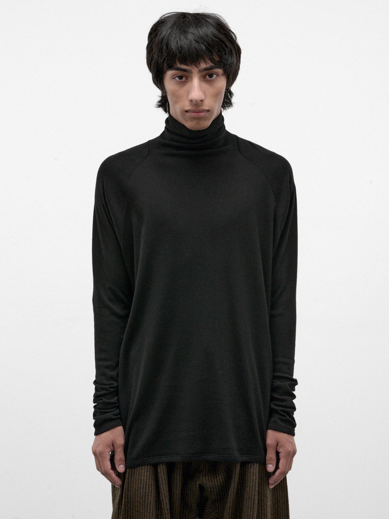 Black Cotton-Cashmere Turtleneck Tee (TEE#65-BLACK)