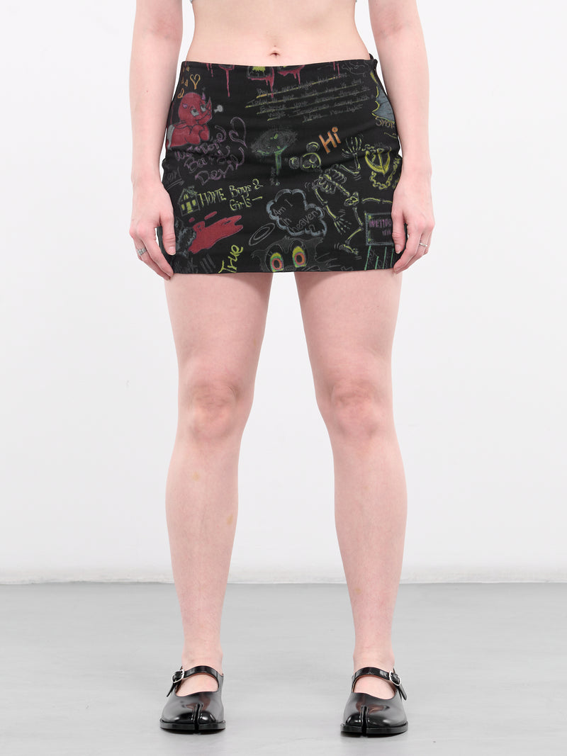 Graphic Mini Skirt (TK1-24-833-W-BLACK)