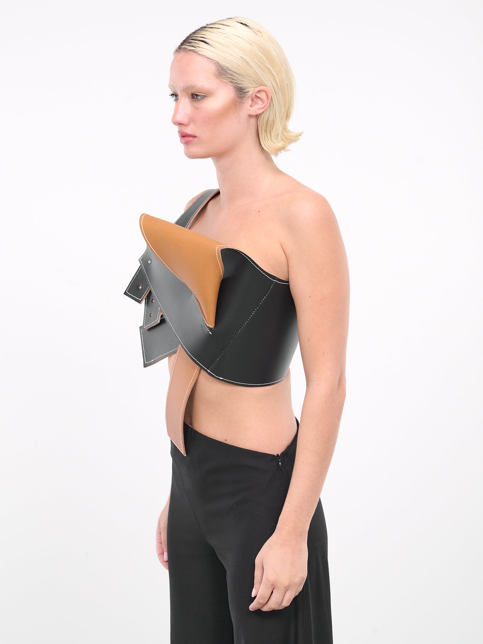 Draped Leather Top (TO-BS03-BLACK)