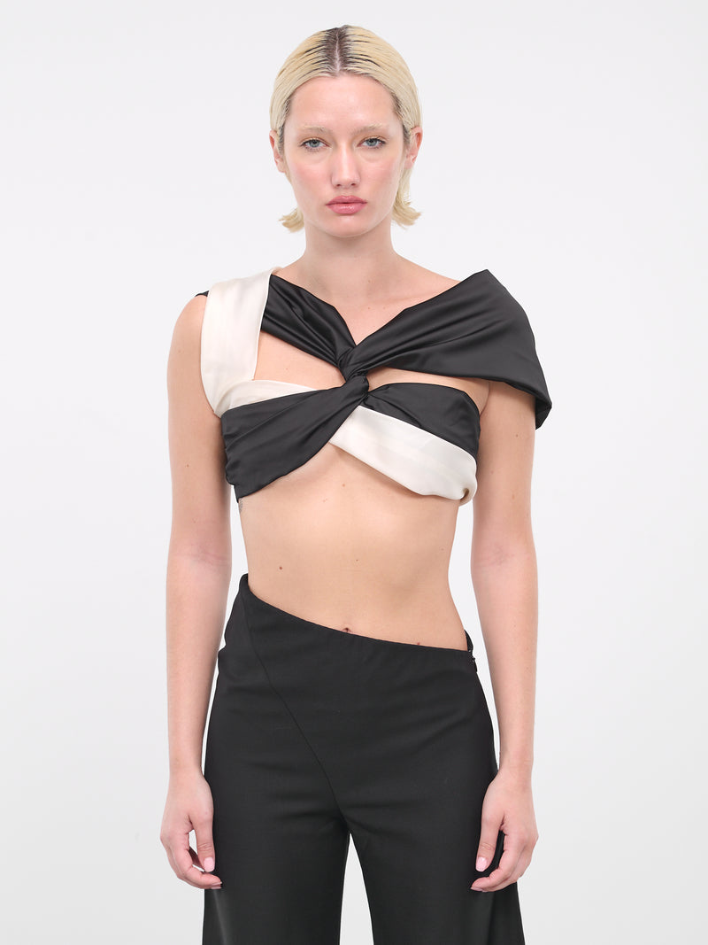 Twisted Draped Silk Top (TO-BW01-WHITE-BLACK)