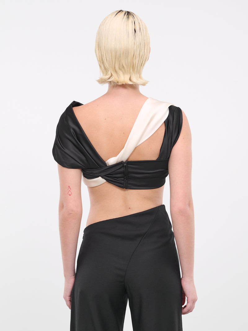 Twisted Draped Silk Top (TO-BW01-WHITE-BLACK)