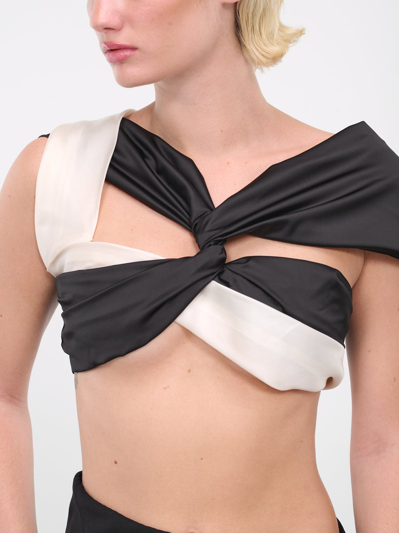 Twisted Draped Silk Top (TO-BW01-WHITE-BLACK)