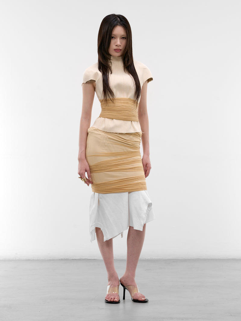 Layered T-Shirt & Mesh Wrap Skirt (SK-TSM-1-WHITE-MESH)