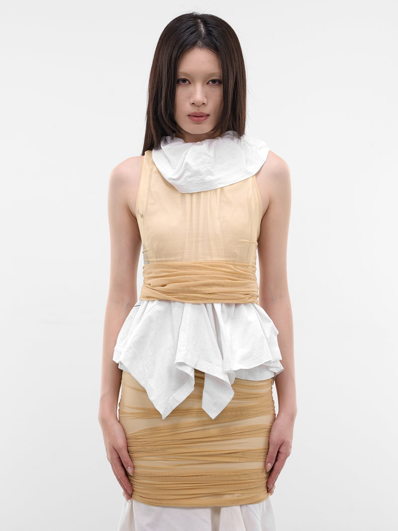 Layered T-Shirt & Mesh Wrap Top (TO-COM-1-WHITE-MESH)