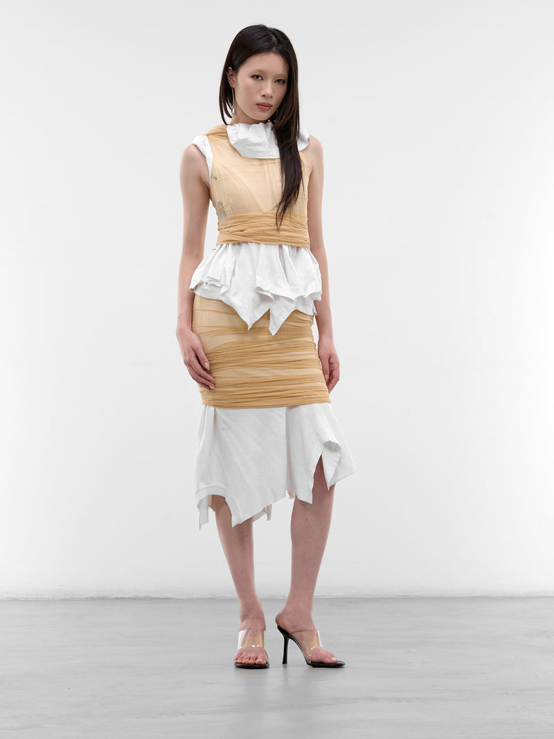 Layered T-Shirt & Mesh Wrap Top (TO-COM-1-WHITE-MESH)