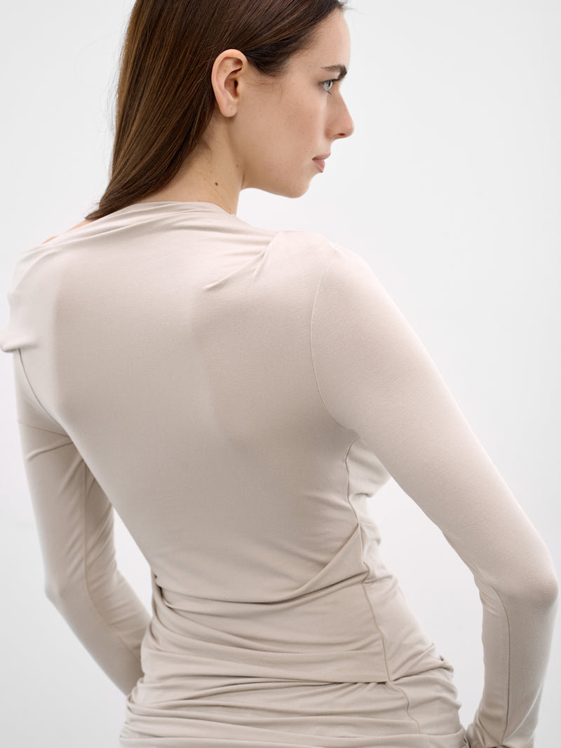 Stone Draped Long Sleeve Top (TO02243-STONE)