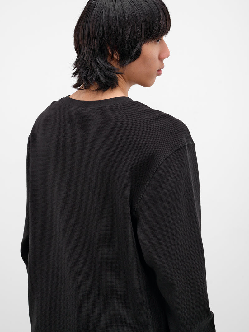 Black Waffle-Knit Thermal Tee (TO04012-BLACK)