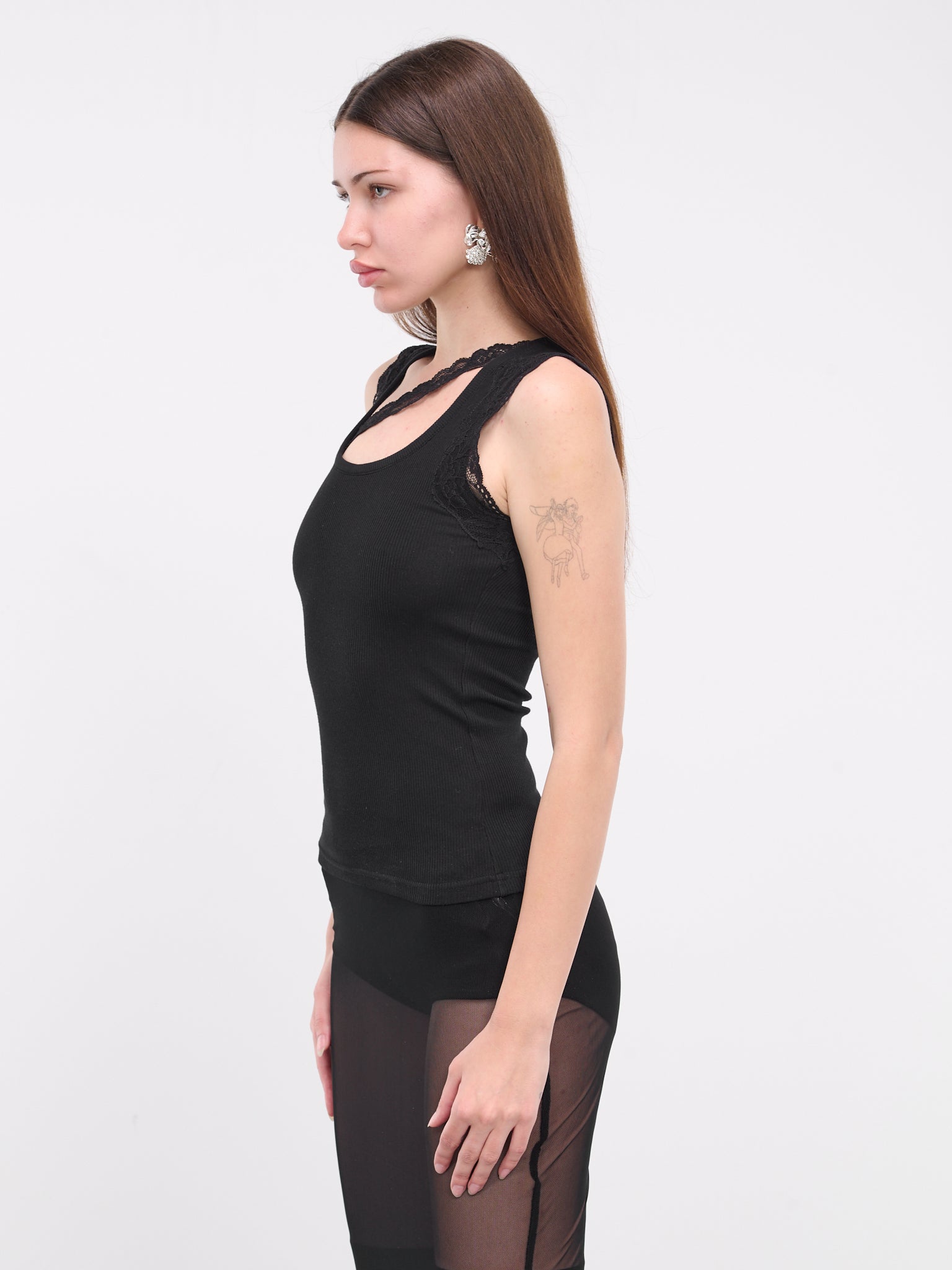 Lace Trim Ribbed Tank Top (TO080-BLACK)