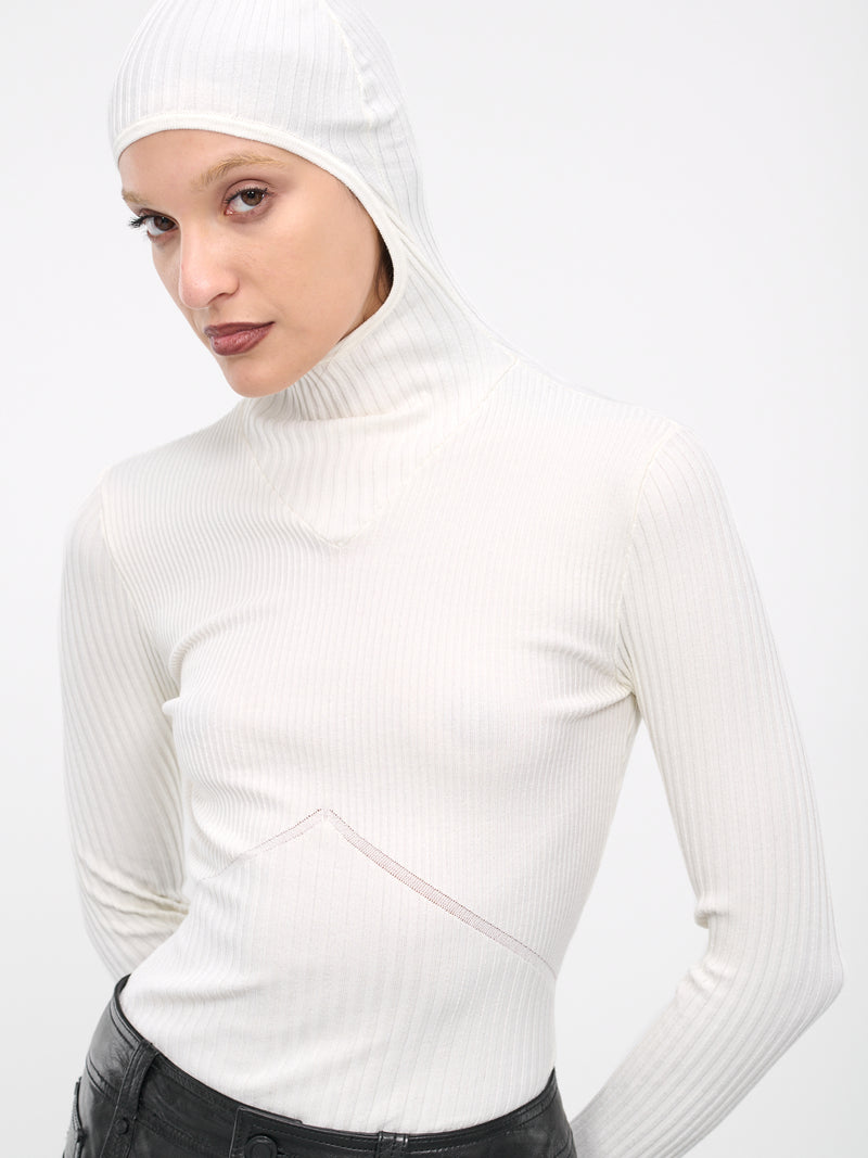 Rib-Knit Hoodie Top (TO107704730060-IVORY)