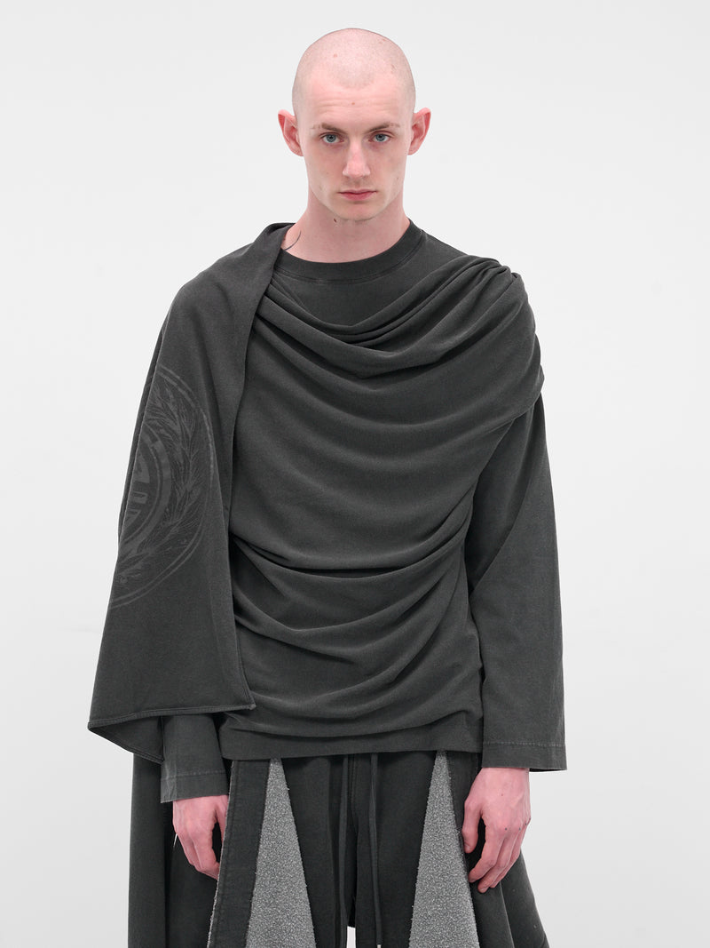 Black Draped Scarf Logo Tee (TO347-J021-00-BLACK)