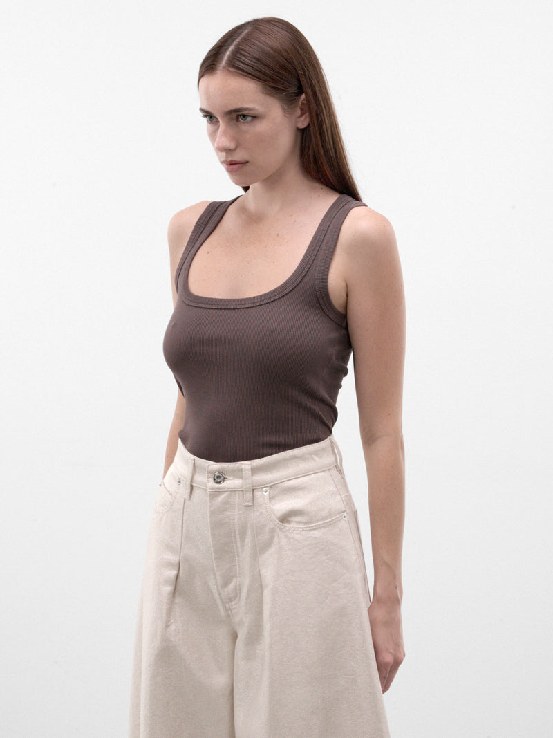 Brown Cotton Ribbed Tank Top (TOW00158AJ00125-BROWN)