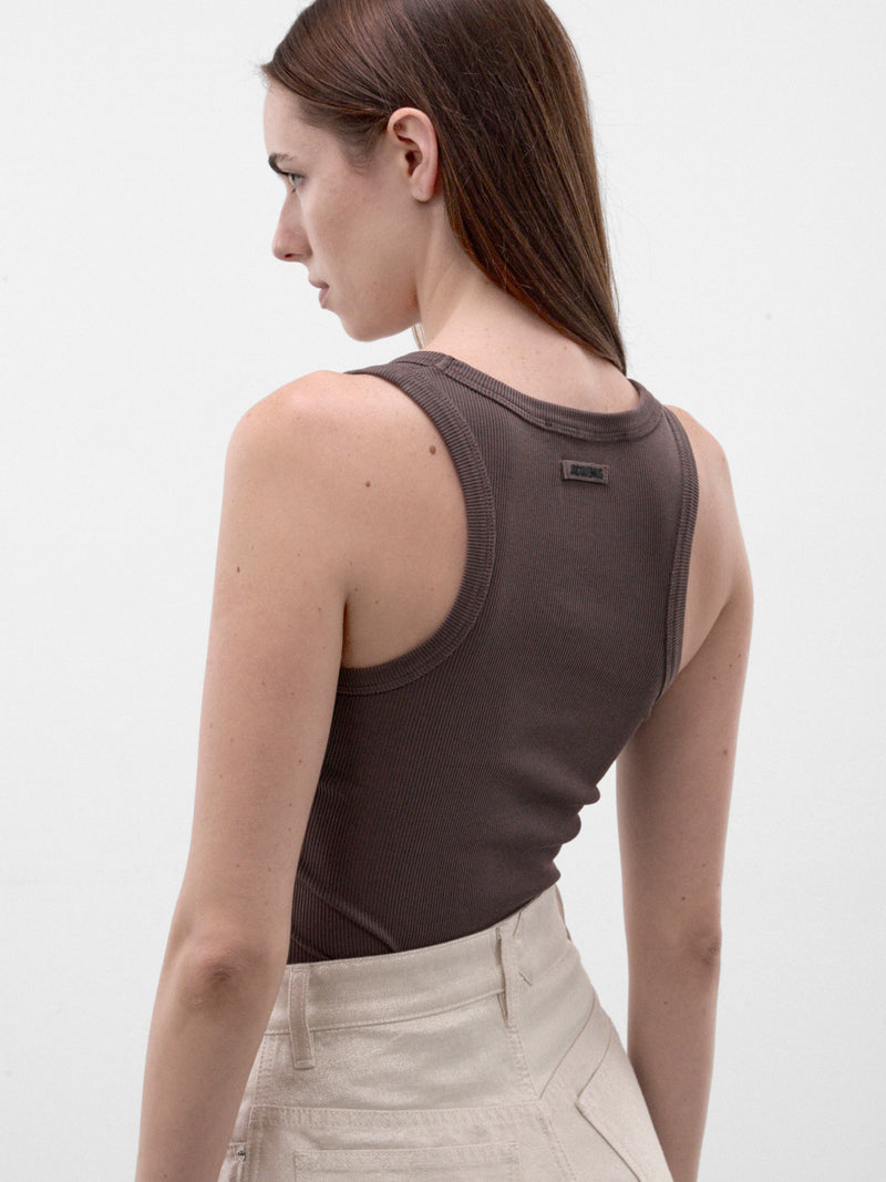 Brown Cotton Ribbed Tank Top (TOW00158AJ00125-BROWN)