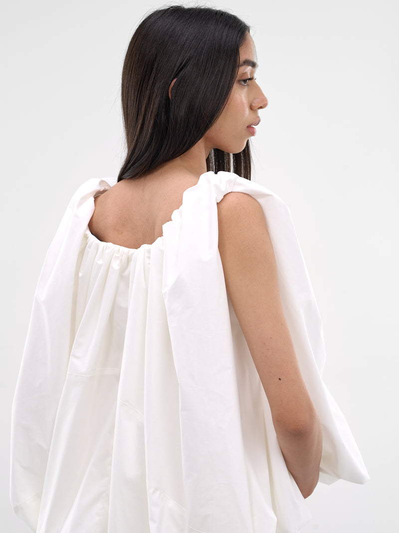 White Draped Bouffant Bubble Blouse (TOW00888AW00770-WHITE)
