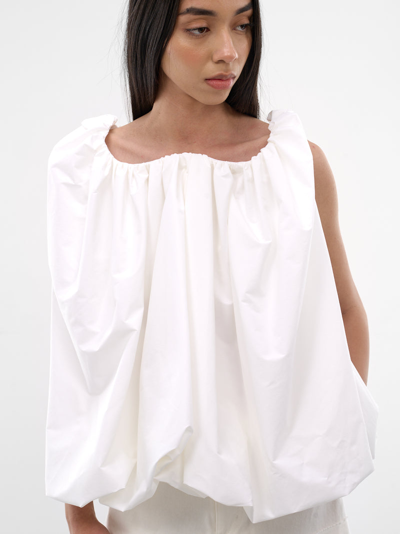 White Draped Bouffant Bubble Blouse (TOW00888AW00770-WHITE)