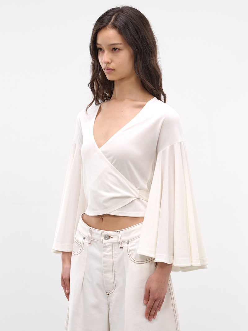 White Tie-Fastened Draped Blouse (TOW00905AJ00254-WHITE)
