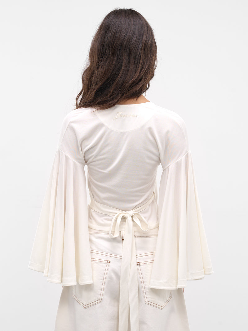 White Tie-Fastened Draped Blouse (TOW00905AJ00254-WHITE)