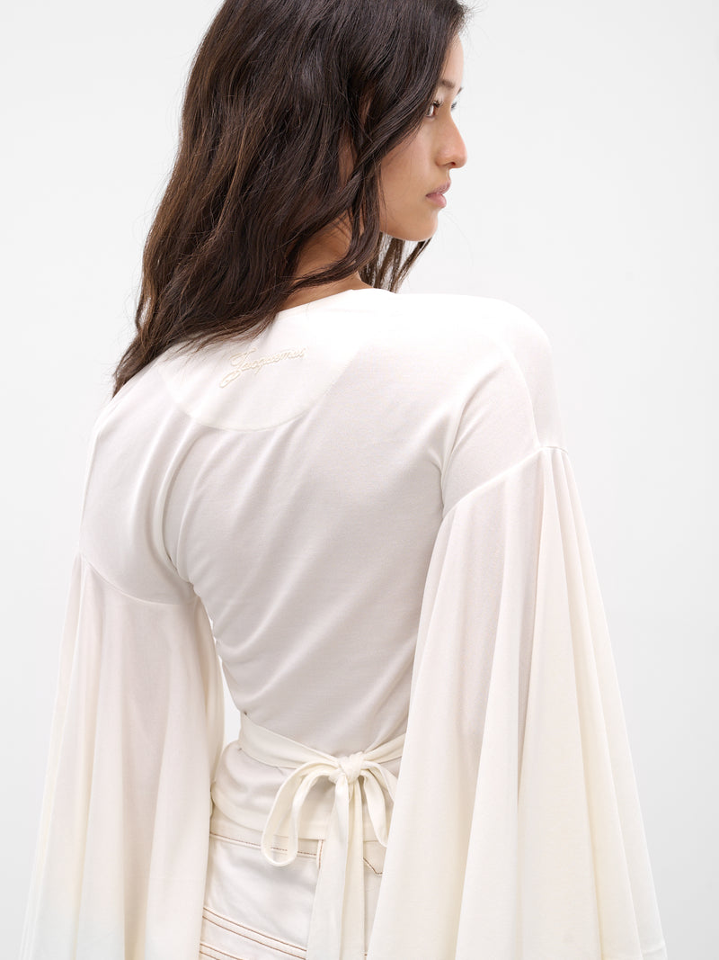 White Tie-Fastened Draped Blouse (TOW00905AJ00254-WHITE)