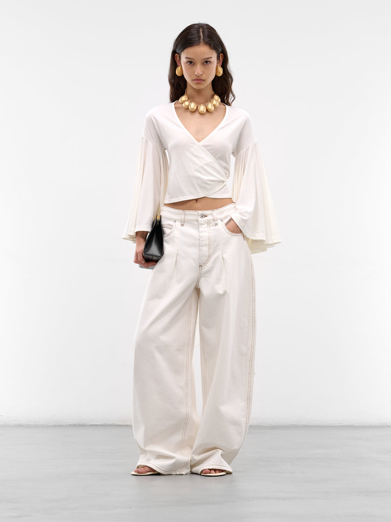 White Tie-Fastened Draped Blouse (TOW00905AJ00254-WHITE)
