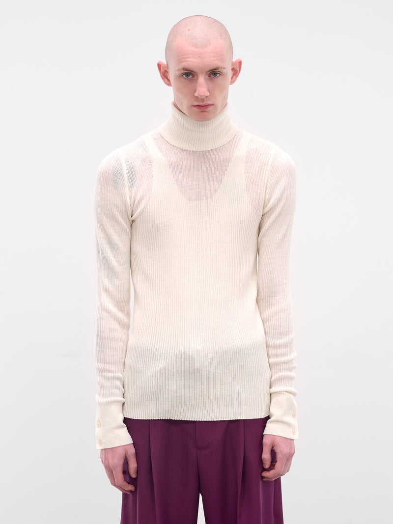 White Rib-Knit Turleneck Sweater (TP-001-B-WHITE)
