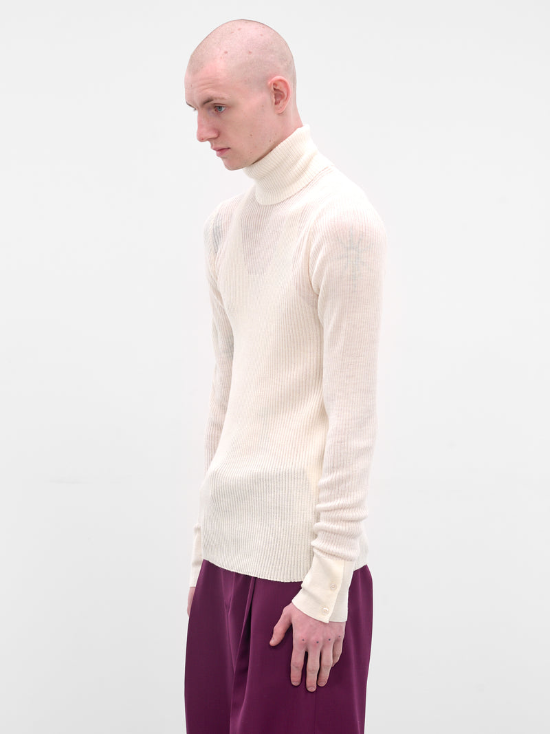White Rib-Knit Turleneck Sweater (TP-001-B-WHITE)