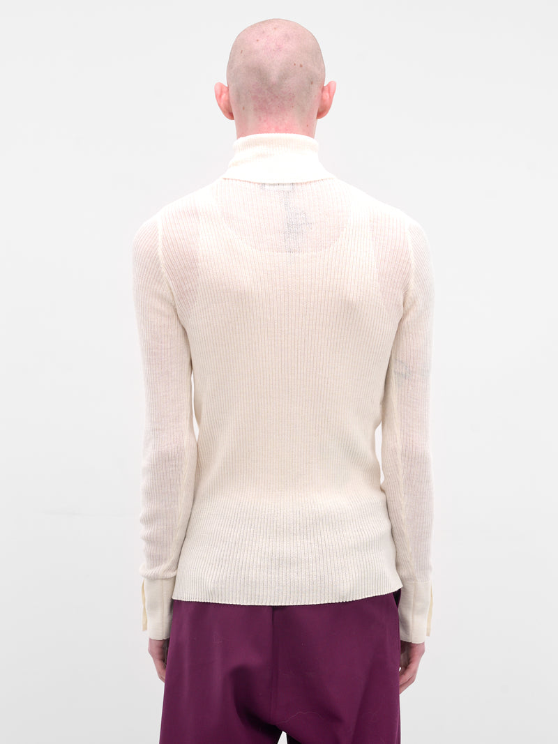 White Rib-Knit Turleneck Sweater (TP-001-B-WHITE)