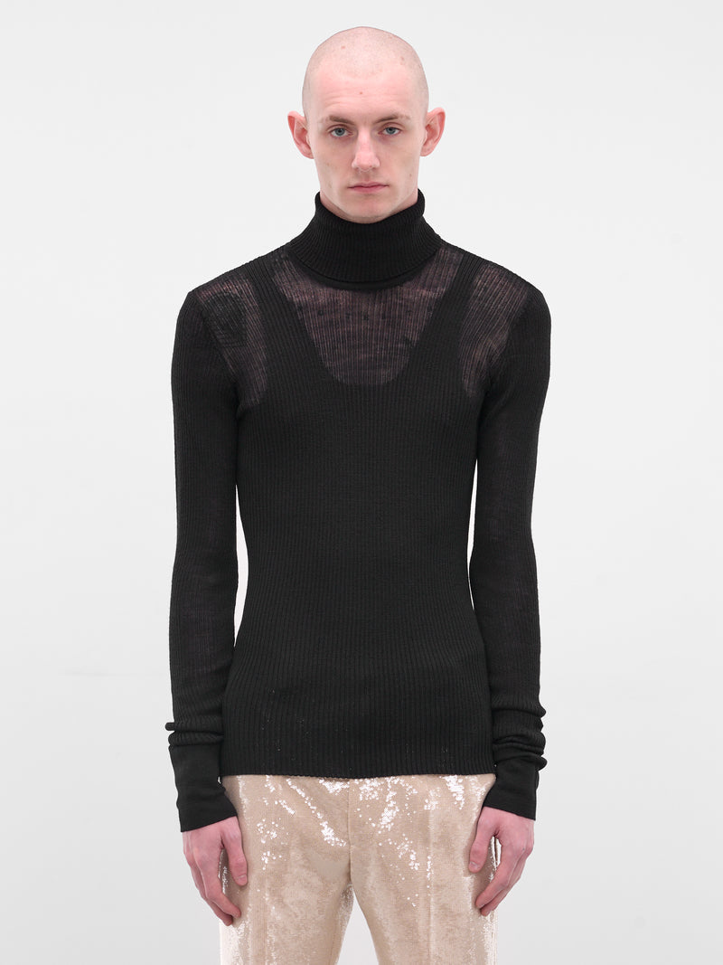 Black Rib-Knit Turleneck Sweater (TP-001-C-BLACK)