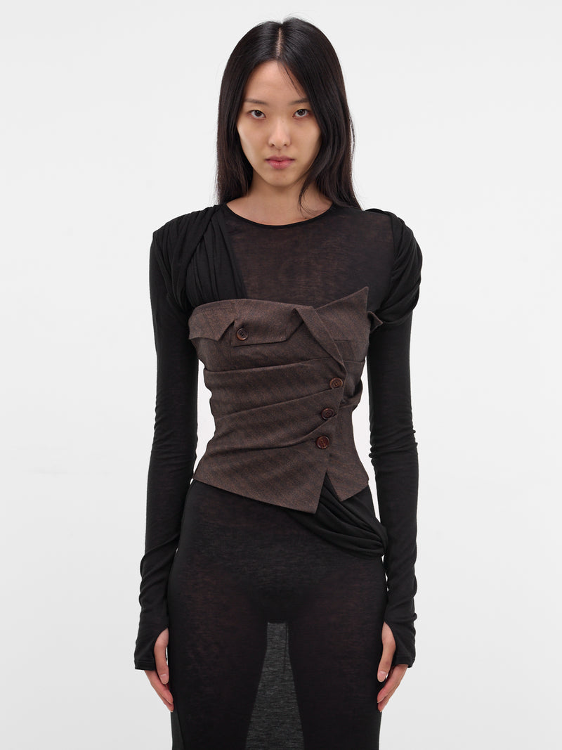 Herringbone Asymmetric Deconstructed Bustier (TP03-BROWN)