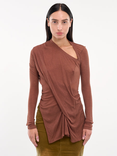 トップス eaphi MULTI SHOULDER PARTS RIB TOPS Draped Asymmetric Top (TP03T2PK240-ROSEWOOD)