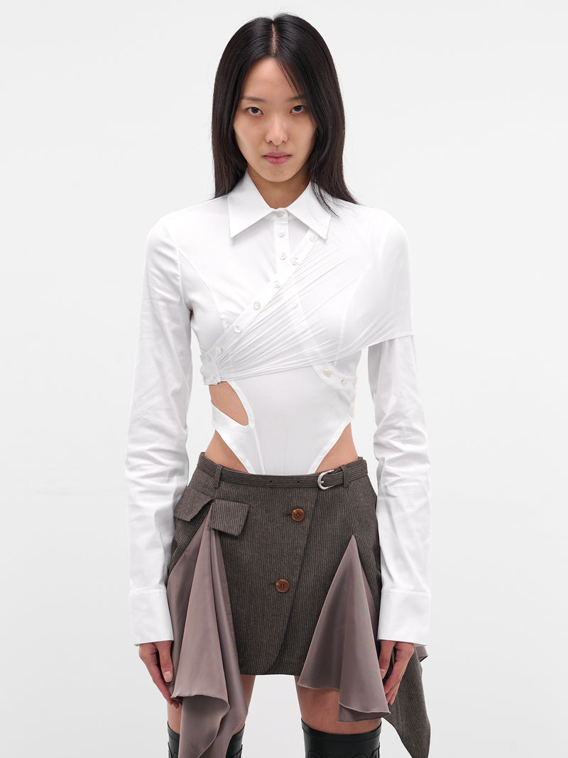 White Cut-Out Layered Capes Bodysuit (TP08-WHITE)