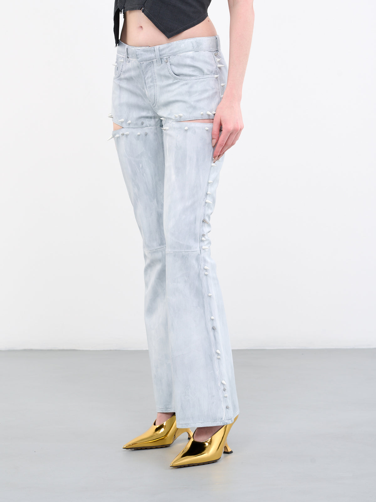 Blue Painted Leather Spike Trousers (TROU000990-LIGHT-BLUE)