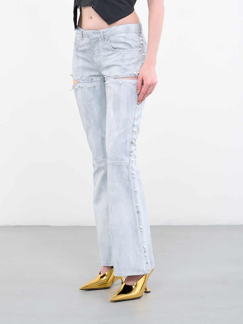 Blue Painted Leather Spike Trousers (TROU000990-LIGHT-BLUE)
