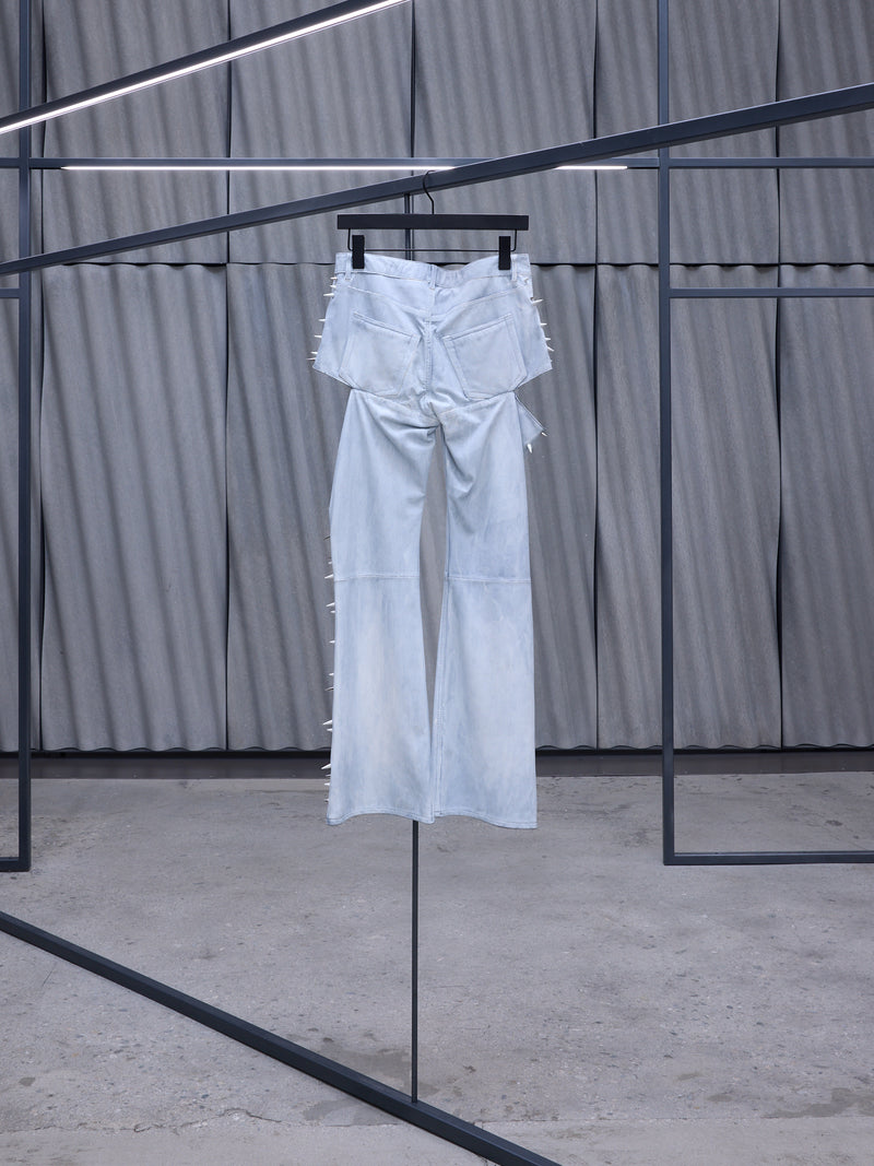 Blue Painted Leather Spike Trousers (TROU000990-LIGHT-BLUE)