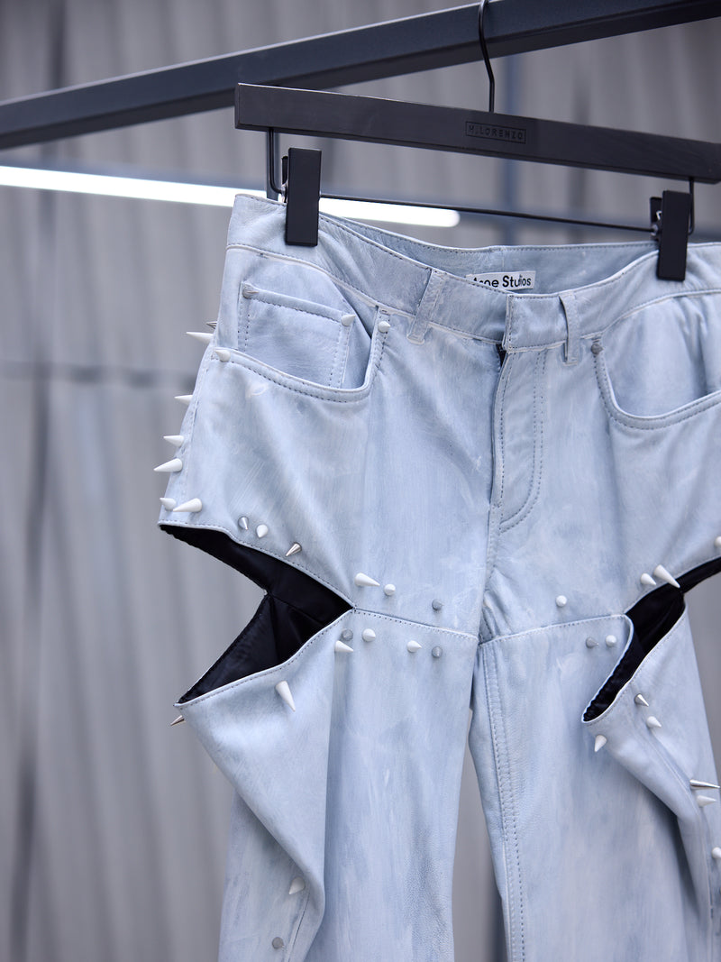 Blue Painted Leather Spike Trousers (TROU000990-LIGHT-BLUE)