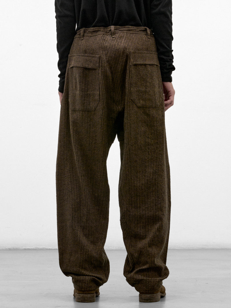 Khaki Striped Hemp Loose Trousers (TROUSERS#92-KHAKI-STRIPED)