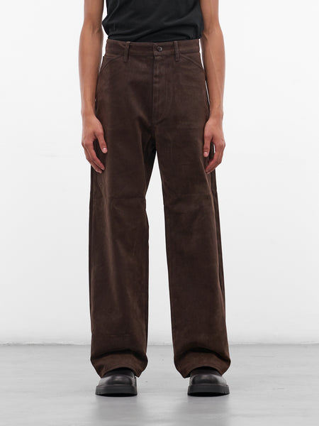 Brown Flocked Denim Wide Trousers (TRS-101-02-BROWN)