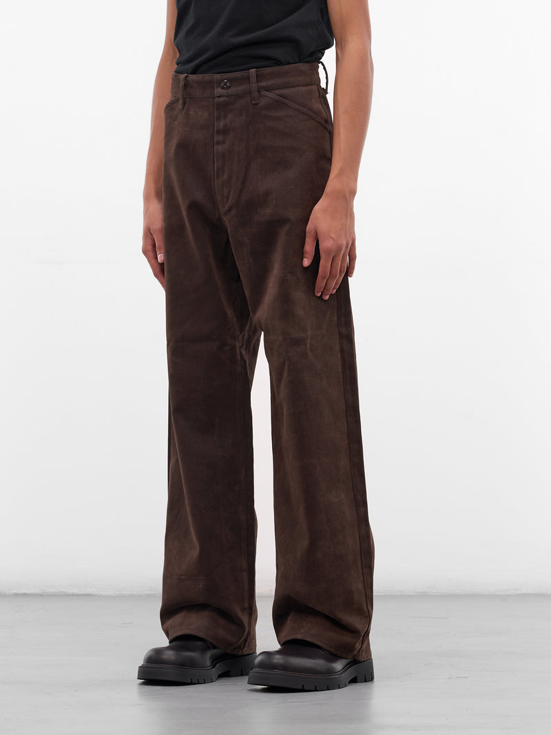 Brown Flocked Denim Wide Trousers (TRS-101-02-BROWN)
