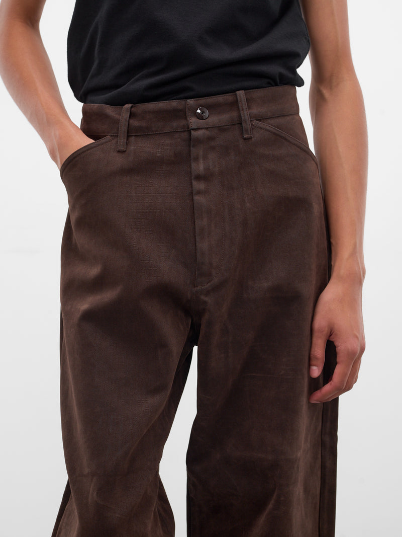 Brown Flocked Denim Wide Trousers (TRS-101-02-BROWN)
