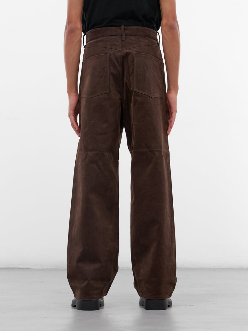 Brown Flocked Denim Wide Trousers (TRS-101-02-BROWN)