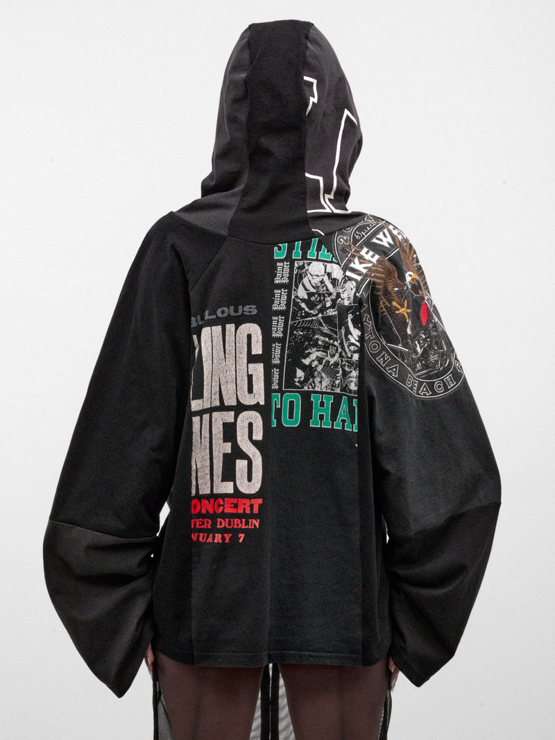 Black Oversized Reconstructed Graphic Hoodie (TS-HOODIE-BLACK-MULTI)