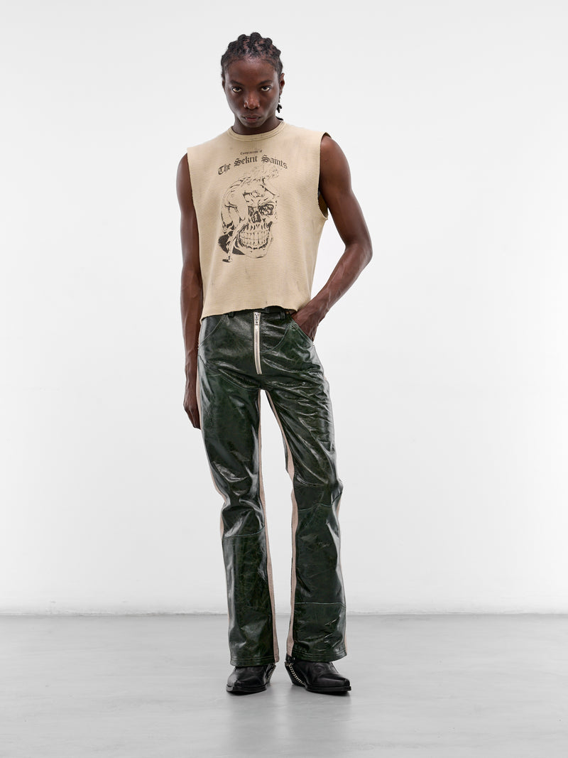 Green Leather Western Flare Pants (SS26-PNT11-GRN)