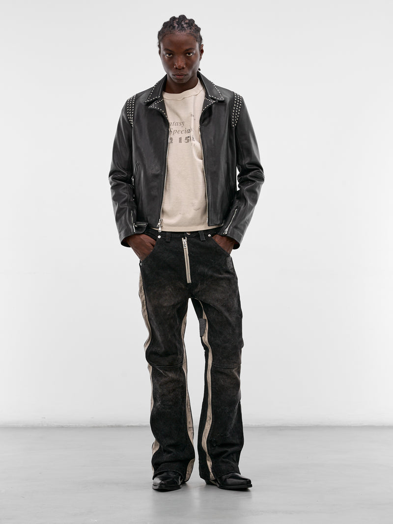 Mailbag Patchwork Western Flare Pants (SEK-FW25-PNT11-BLACK-MAILBAG)