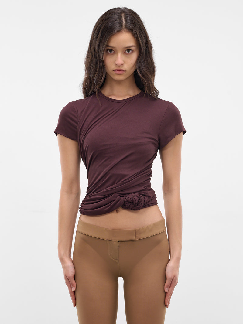 Brown Twisted Gathering Crop Tee (TSHIRT01-BROWN)