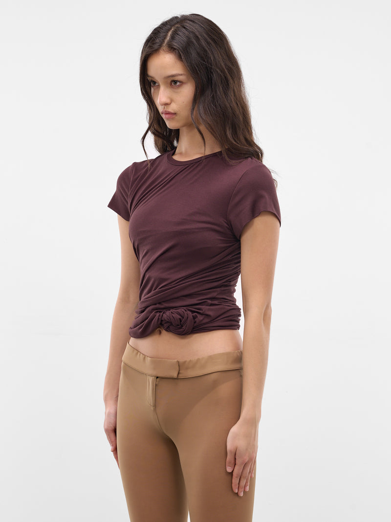 Brown Twisted Gathering Crop Tee (TSHIRT01-BROWN)