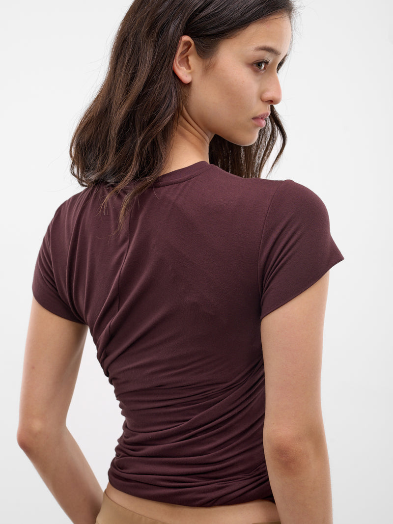 Brown Twisted Gathering Crop Tee (TSHIRT01-BROWN)