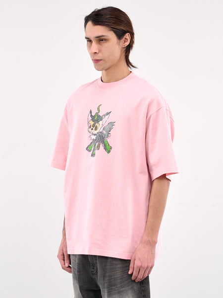 【関税込み】We11done ピンク Jeff Monster Drawing Tシャツ Jeff Monster Drawing Tee (TT0-25-744-PINK)