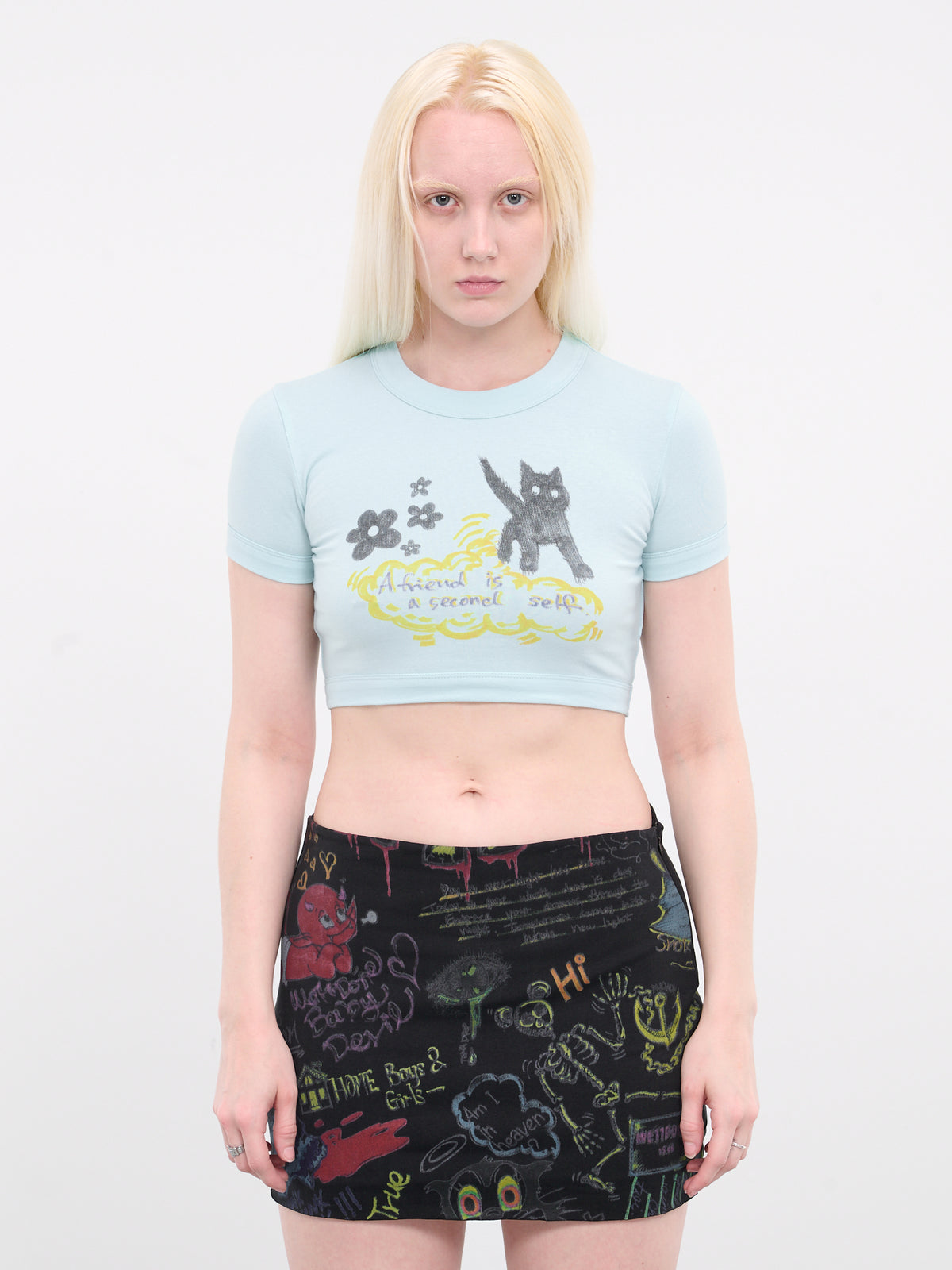 Cropped Doodle Graphic Tee (TT1-24-735-W-SKY)