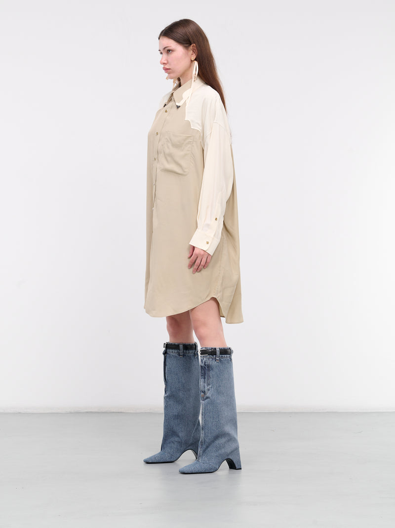 Color Blocked Shirt Dress (TZ241-FH977-E-BEIGE)