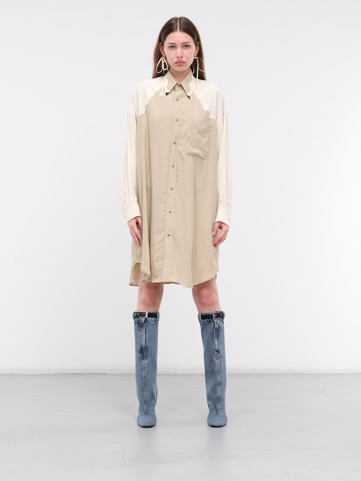 Color Blocked Shirt Dress (TZ241-FH977-E-BEIGE)