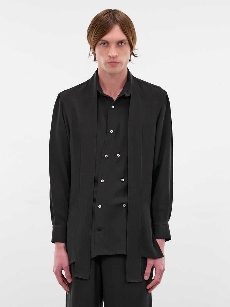 Black Silk Kimono Button-Up Shirt (U252-H014-S023-BLACK)