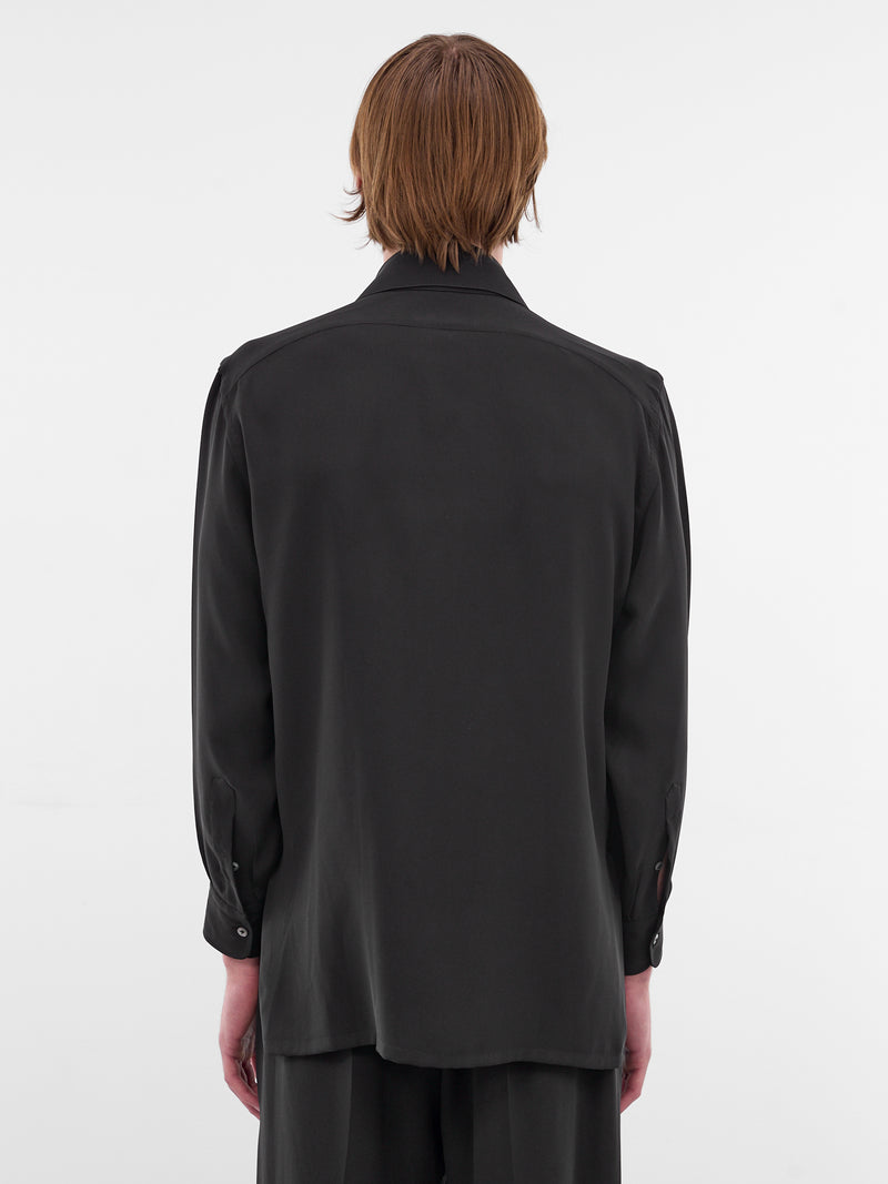 Black Silk Kimono Button-Up Shirt (U252-H014-S023-BLACK)